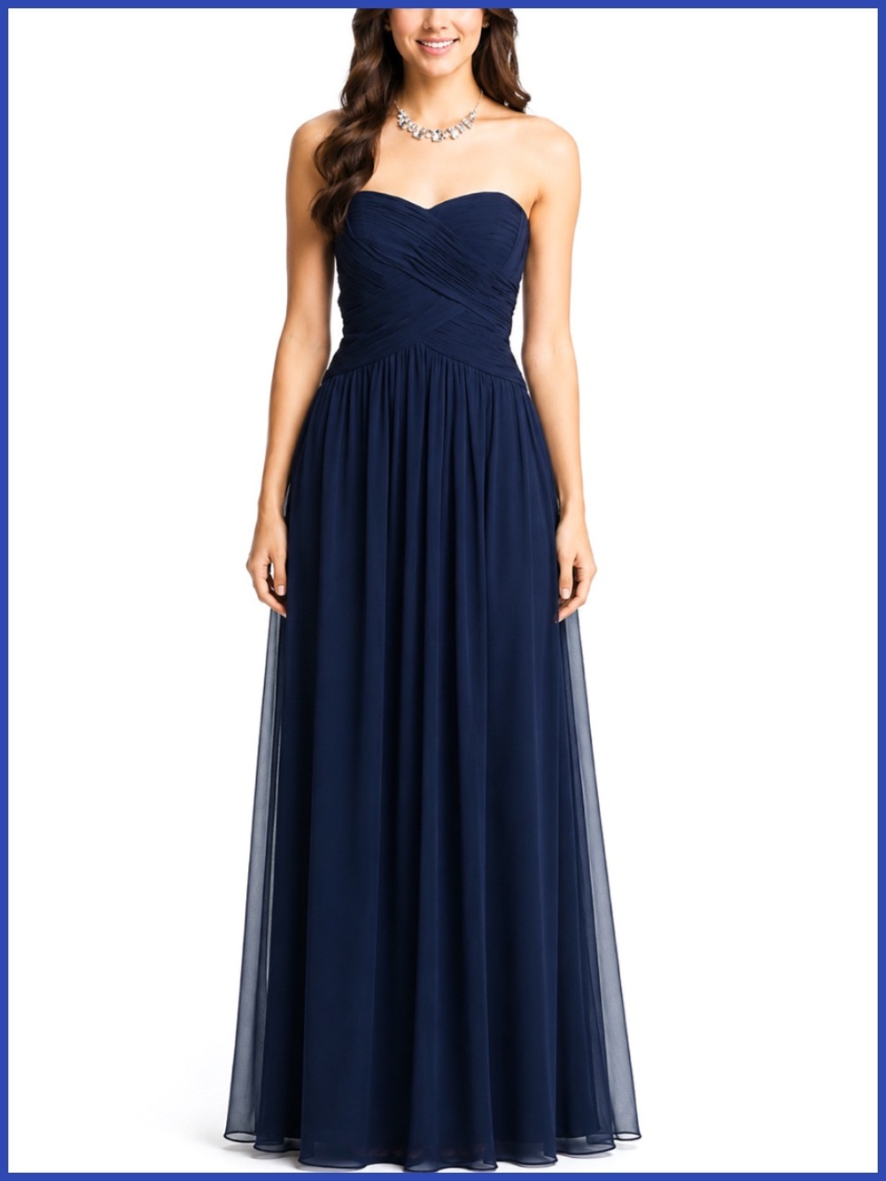 Monique Lhuillier Navy Blue Strapless Gown Dress